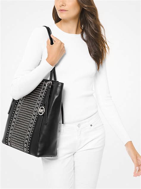 michael kors braided grommet handbag|Megan Large Grommeted Leather Tote Bag .